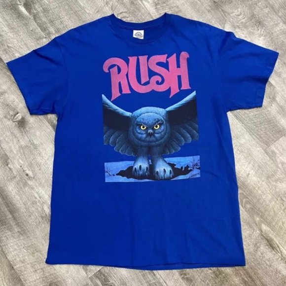 Vintage RUSH T Shirt Men’s Large Blue Fly By Night Owl 2000’s Y2K VERY RARE. - Picture 1 of 11